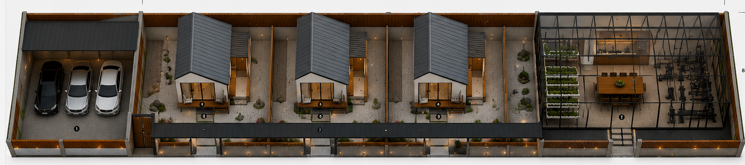 Artist impression of the LLOYTS Krabi retreat among limestone cliffs